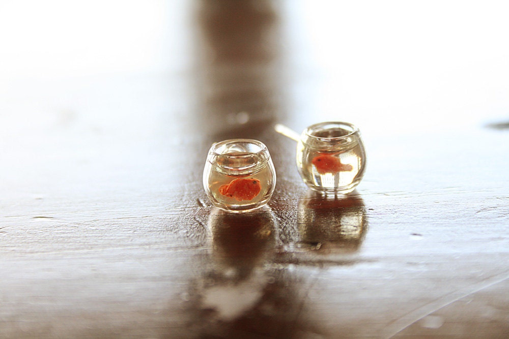 Orange Goldfish in a bowl pet  earrings
