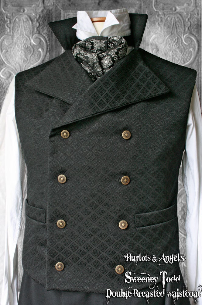 40 -42" Steampunk double breasted Black Jaquard Waistcoat / Vest 'Sweeney Todd' style