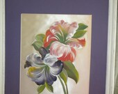 Vintage Hand Painted Irises on Silk Framed Art
