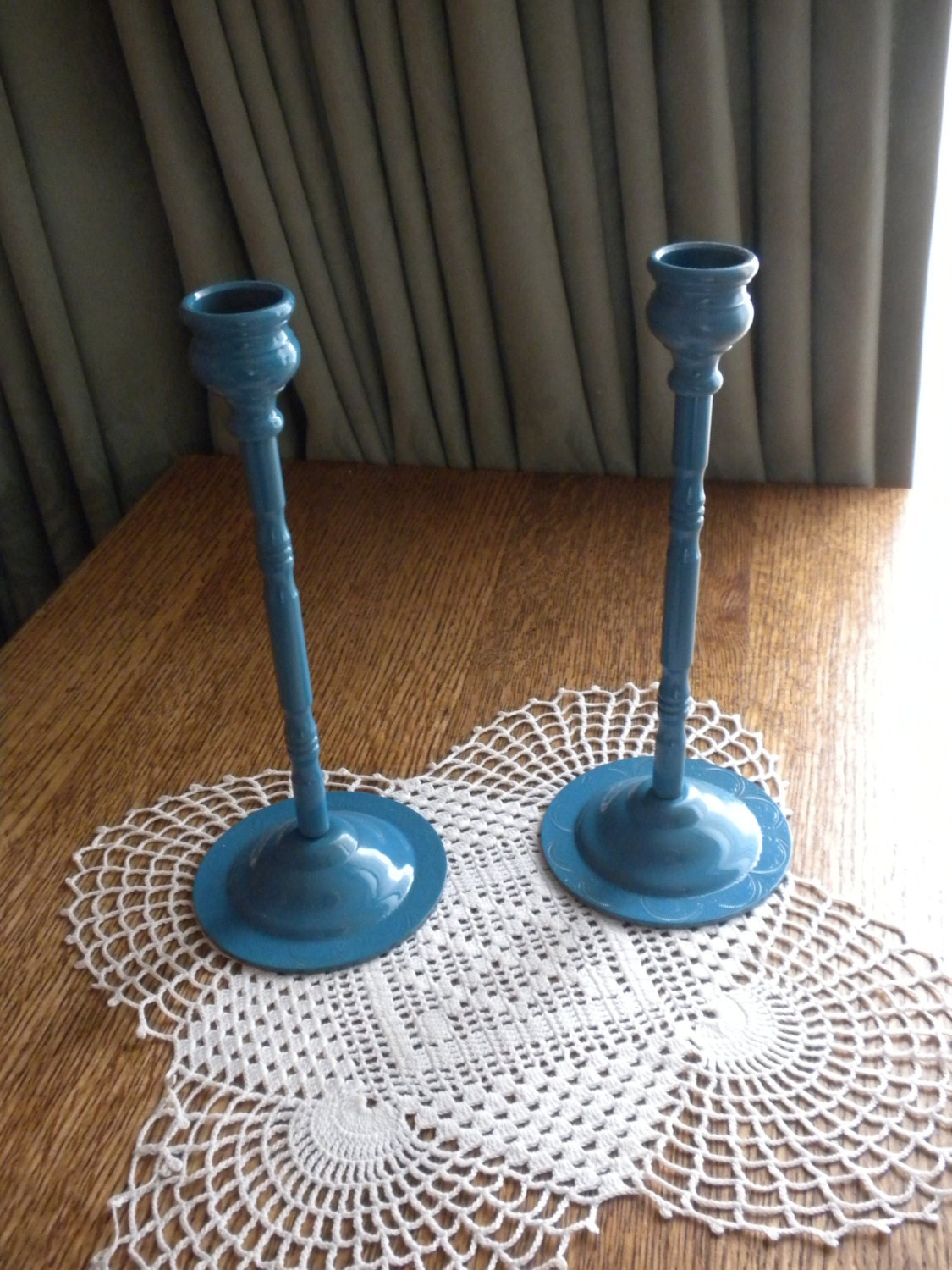 Turquoise Brass Candlestick Pair Sale