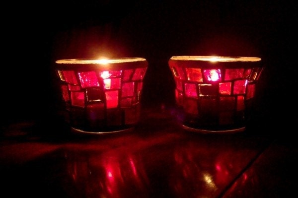 Made to Order: The Riviera mini mosaic tealight holder - red - set of two