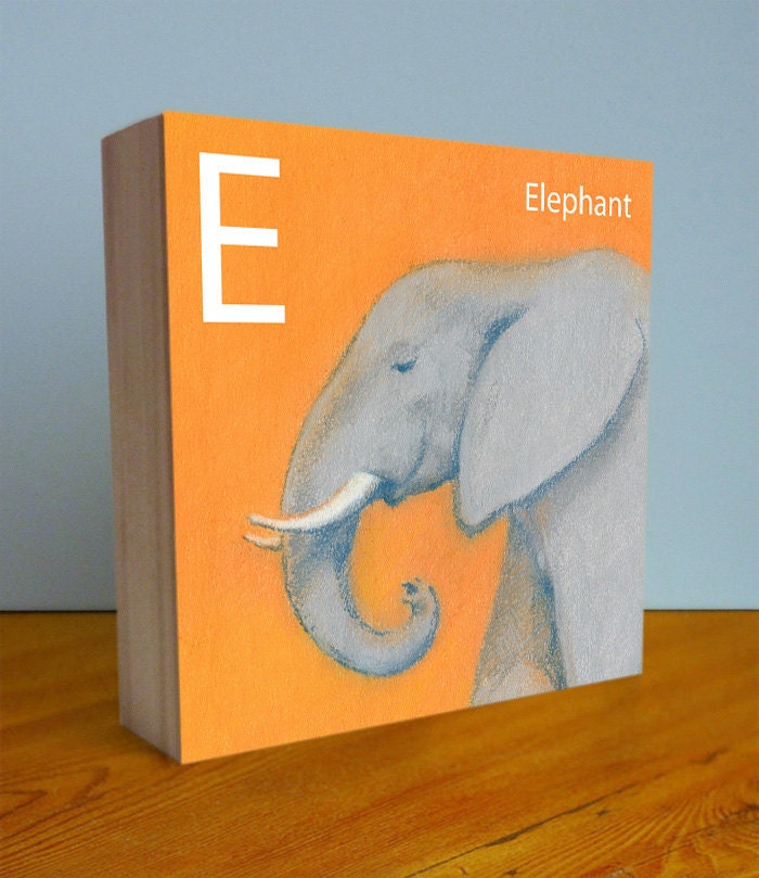 E is for Elephant - Animal Alphabet Art Block 6x6