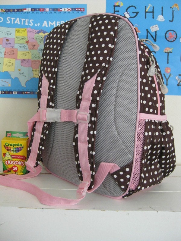 Girls Backpack With Monogram (Large Size) -- Brown Dot