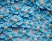 Royal Icing Flowers-  Baby Blue with Sugar Pearl Center (100)