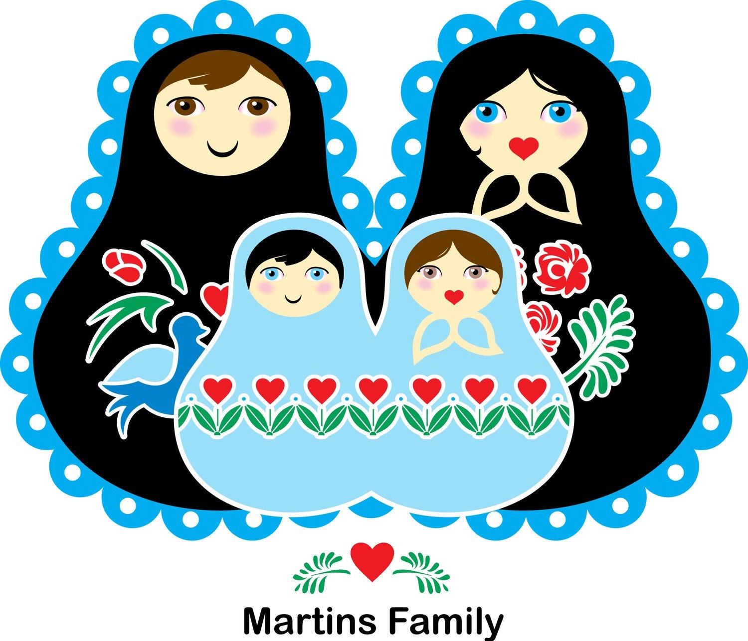 Russian Doll Family Portrait - Fully Customized (8x10) Babushka Matryoshka