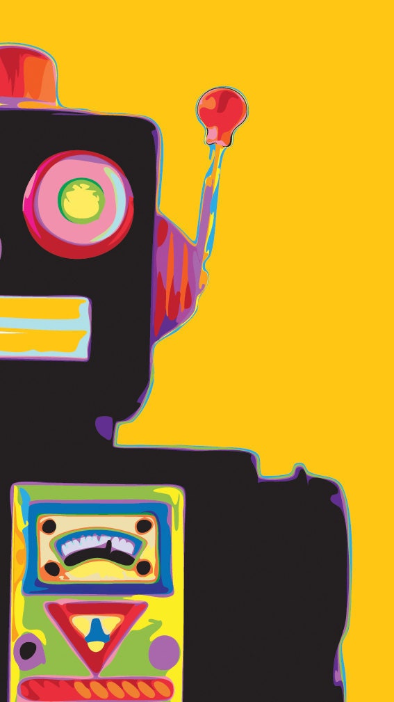 Robot Art -  Keep Calm and Do the Robot, Robot Print in Sunny Yellow (8x10)
