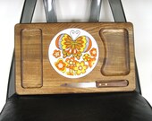 Wood Butterfly Serving Tray With Knife - Ceramic Tile Cheese Tray Appetizer Tray