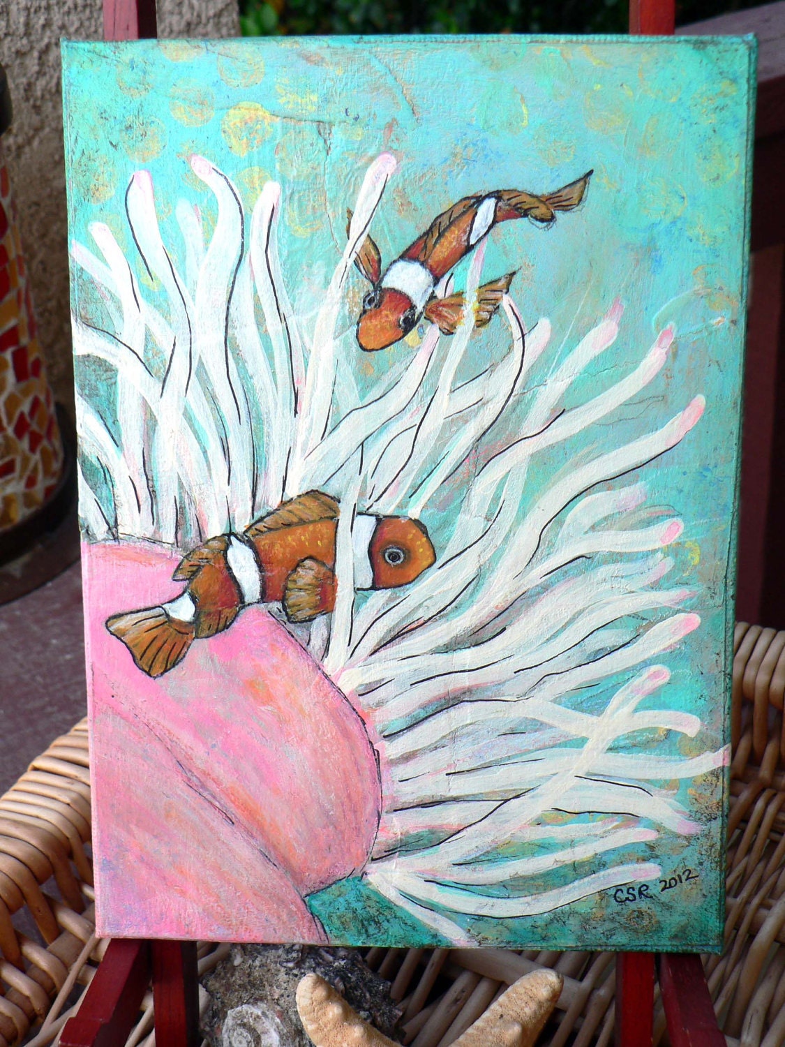 Clown Fish Reef ORIGINAL Mixed Media Ocean Art