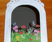 Ornate field of flowers wood mirror - swarovski crystals