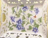 Ornate morning glories wood serving tray