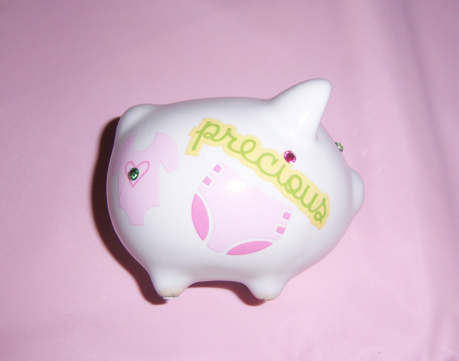 Baby girl mini ceramic piggy bank - swarovski crystals
