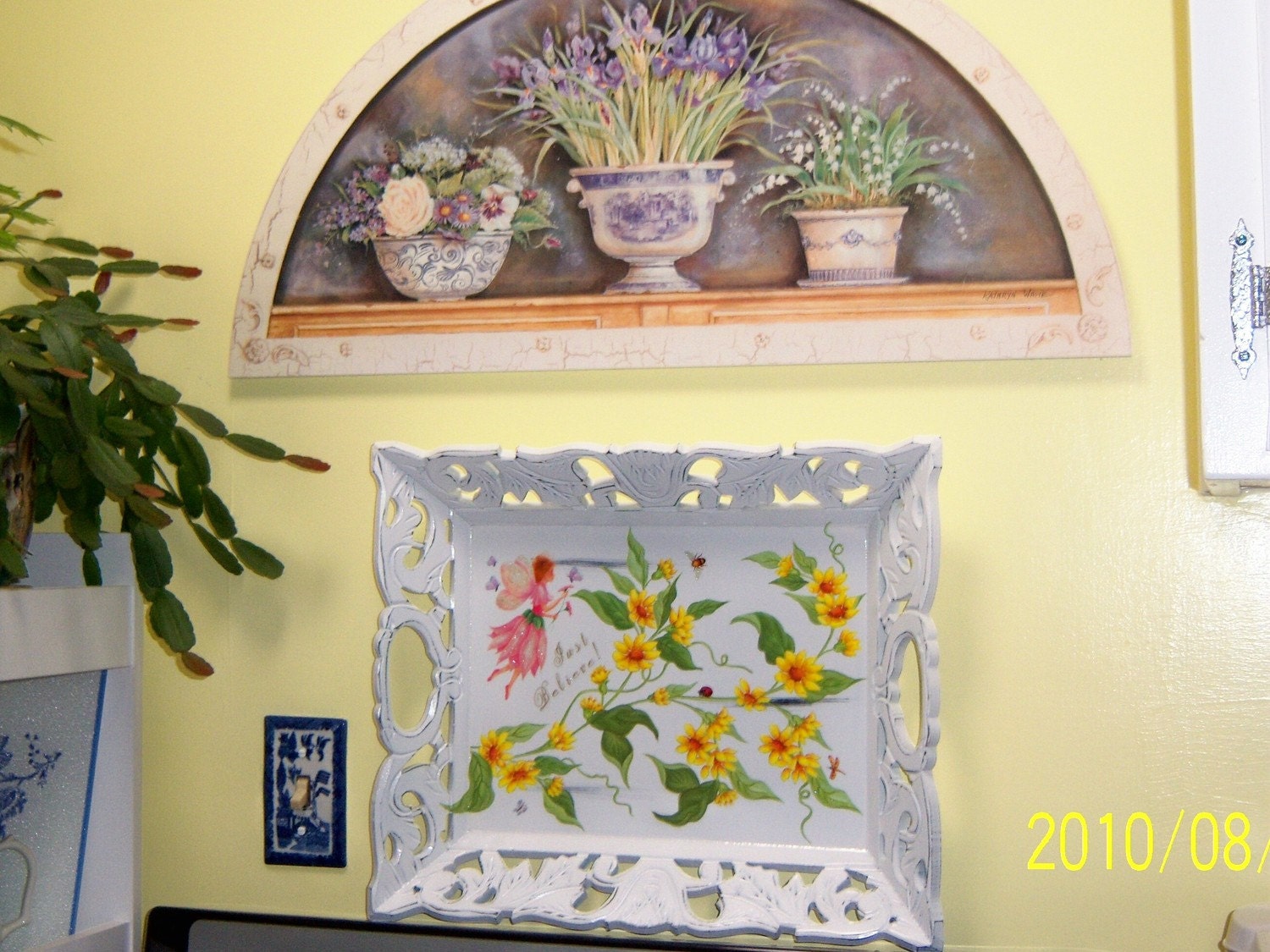 Ornate yellow floral - (Just Believe) Fairy - wood tray