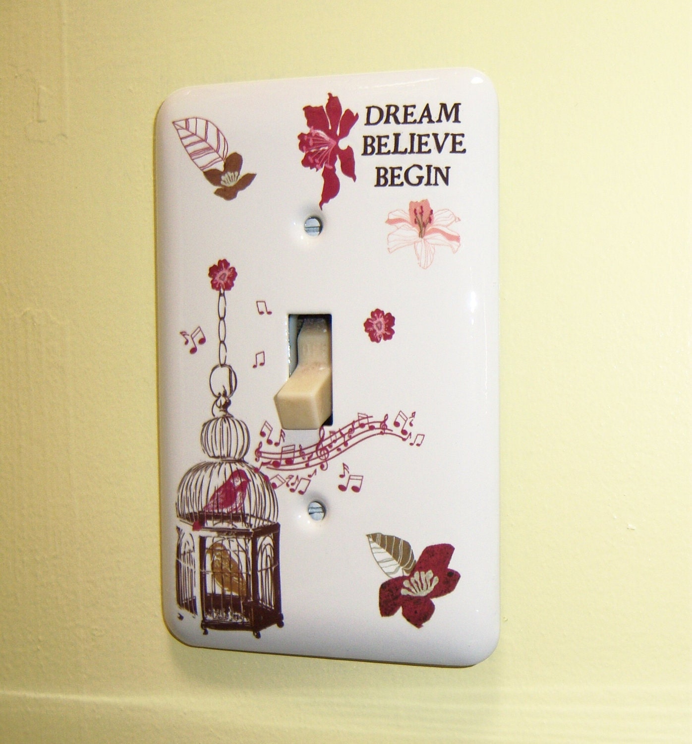 Song bird themed steel single light switch cover