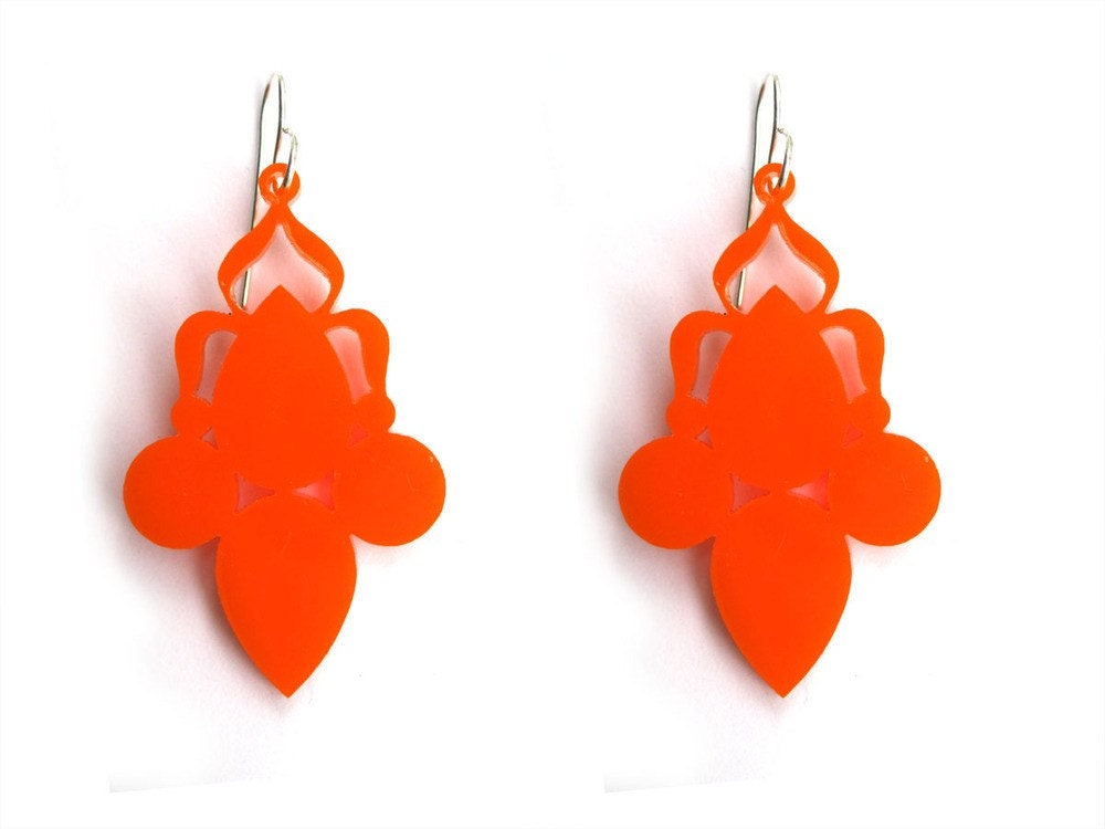Tangy Orange Versailles Pointy Chandelier Earrings Laser Cut Acrylic