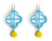 Aqua Clover Earrings with Yellow Drops Laser Cut Acrylic