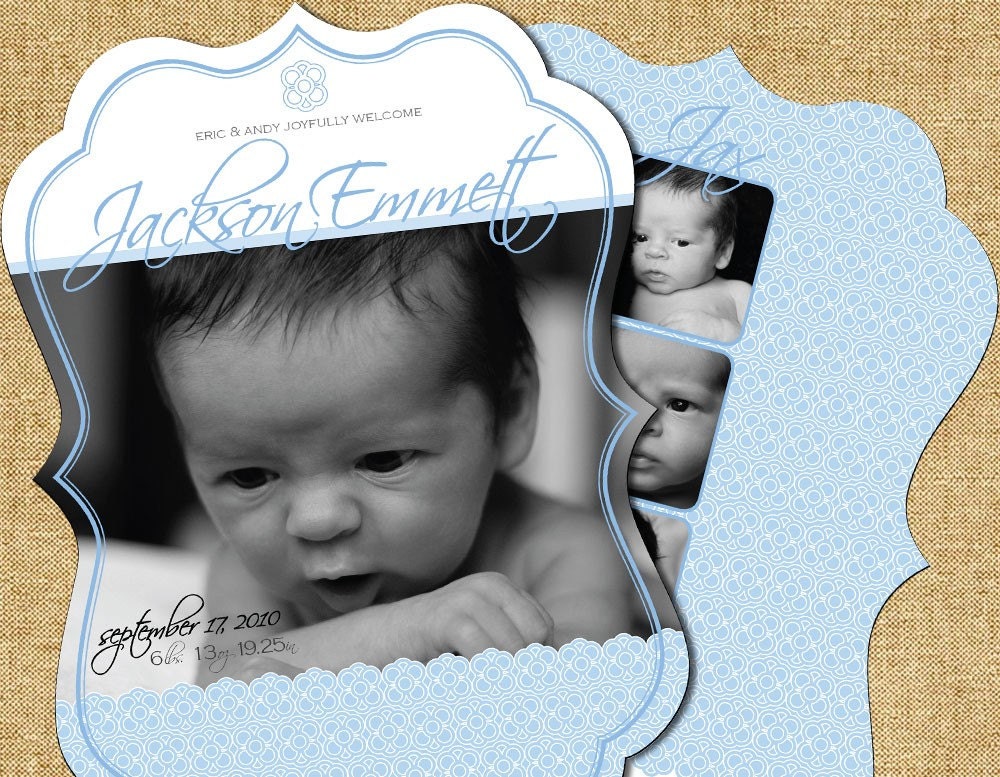Unique Die-Cut Photo Birth Announcement for Boy or Girl