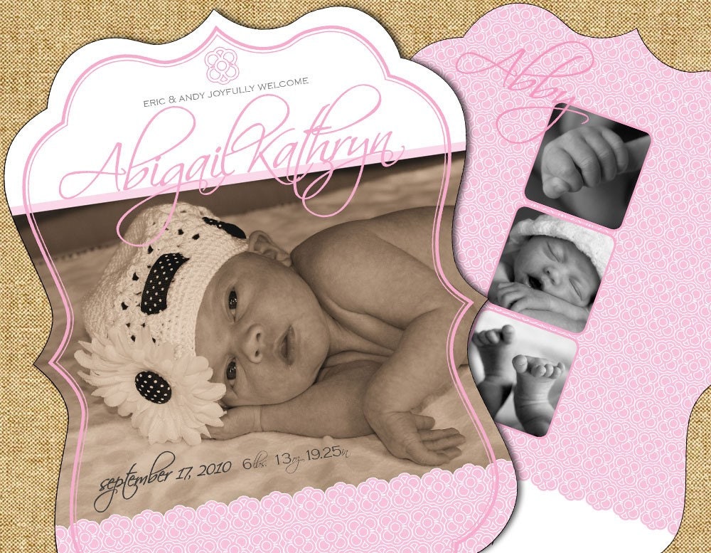 Unique Die-Cut Photo Birth Announcement for Girl or Boy