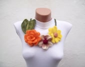 Felted Flower Necklace Yellow Orange Fall Fashion Holiday Accessories Spring Celebrations