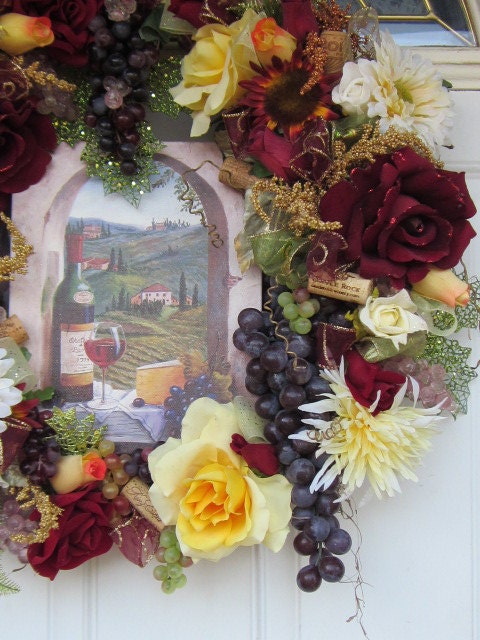 Tuscan Rose Grape OOAK Sunflower Spring to Summer Fall Country Vineyard Wreath 25 x 23 x 7