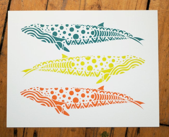 Three Bubbly Whales Print