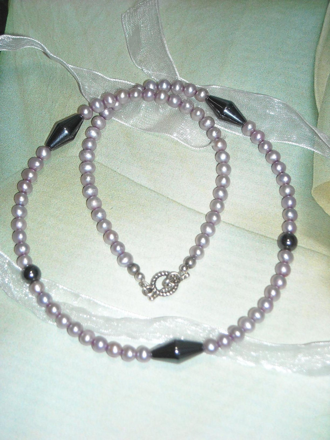 Lavender Pearls with Hematite Necklace - Soft But Edgy - Unique Bridal Jewelry Fashion Summer Wedding Gift Under 30