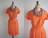 1950s Vintage Orange Wiggle Dress