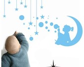 girl bubbles moon stars----Removable Graphic Art wall decals stickers home decor