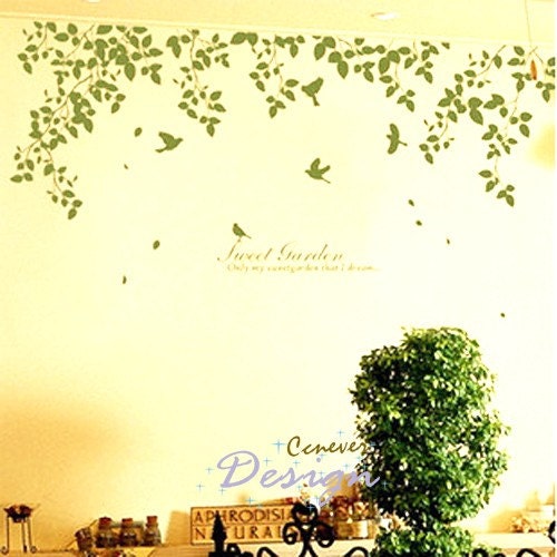 68inch H tree branch bird flying----Removable Graphic Art wall decals stickers home decor