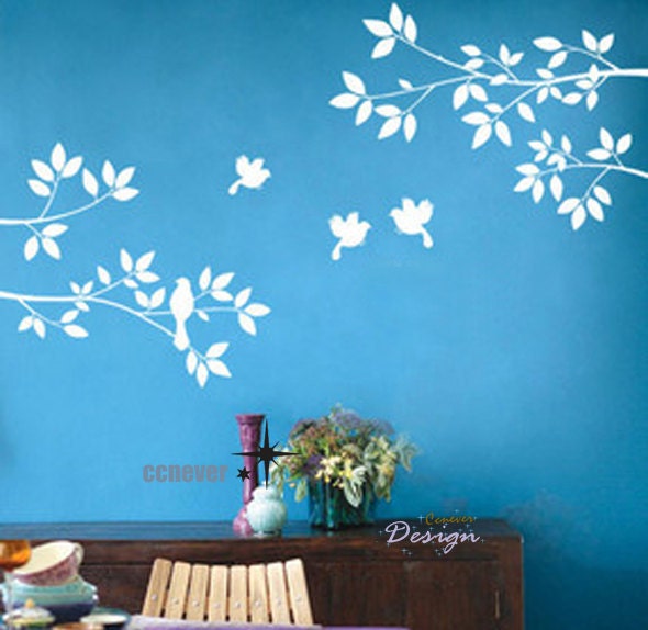 Happy birds and tree brancn----Removable Graphic Art wall decals stickers home decor