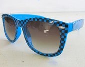 blue checkered 80s vintage sunglasses - wayfarer style