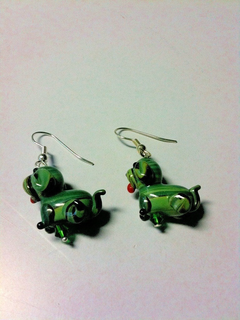 Glass dog earrings