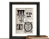 Letter T Art Print Monogrammed Over Vintage Book Page - Beautifully Matted Graduation Fathers Day Gift Present Home Office Decor