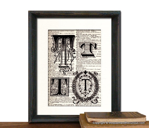 Letter T Art Print Monogrammed Over Vintage Book Page - Beautifully Matted Graduation Fathers Day Gift Present Home Office Decor