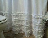 Shabby Chic - Cottage- Beach - Washed White Cotton Ruffles Shower Curtain