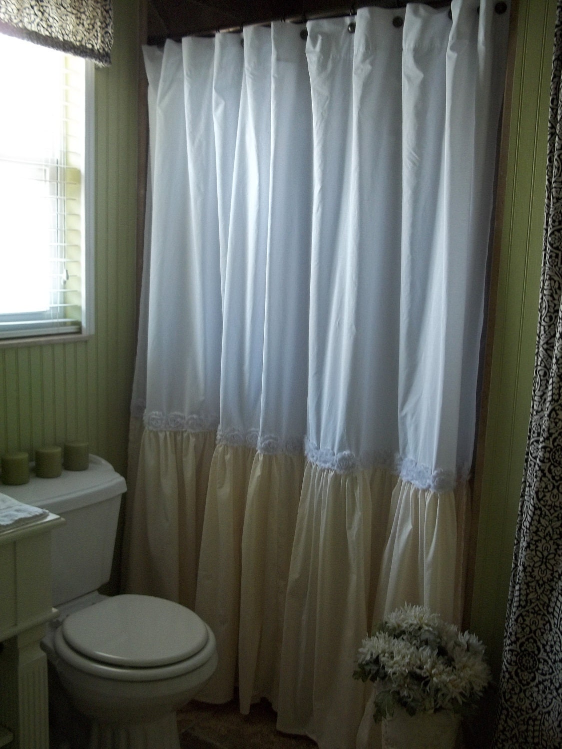 Shabby Chic White/Ivory  Ruffled Bottom White Chiffon Flower Trim