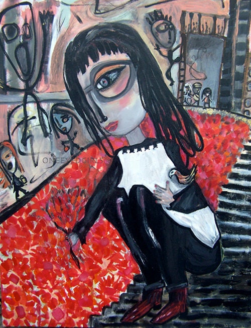 Audrey with Bird- Original Acrylic Painting on Canvas 30"x40"