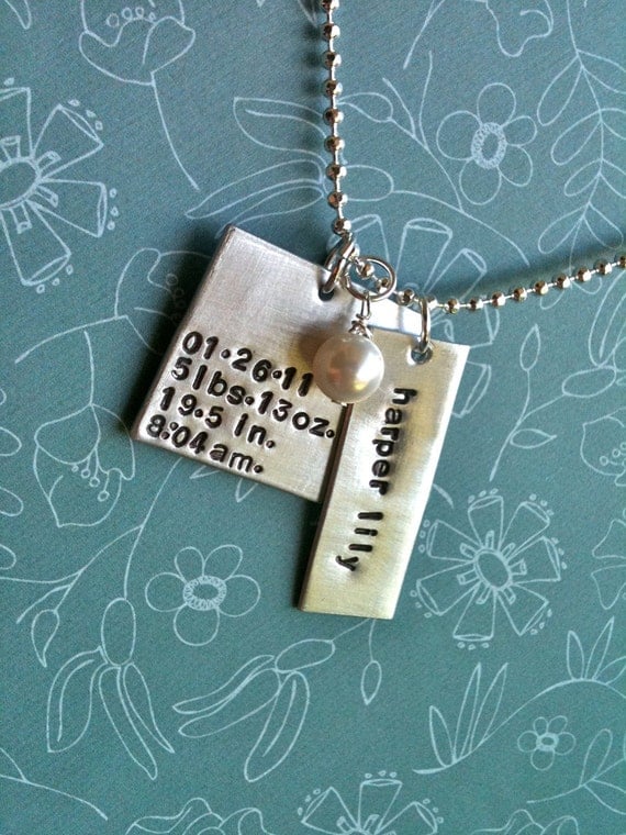 OH BABY...Hand Stamped New Baby Stats Necklace