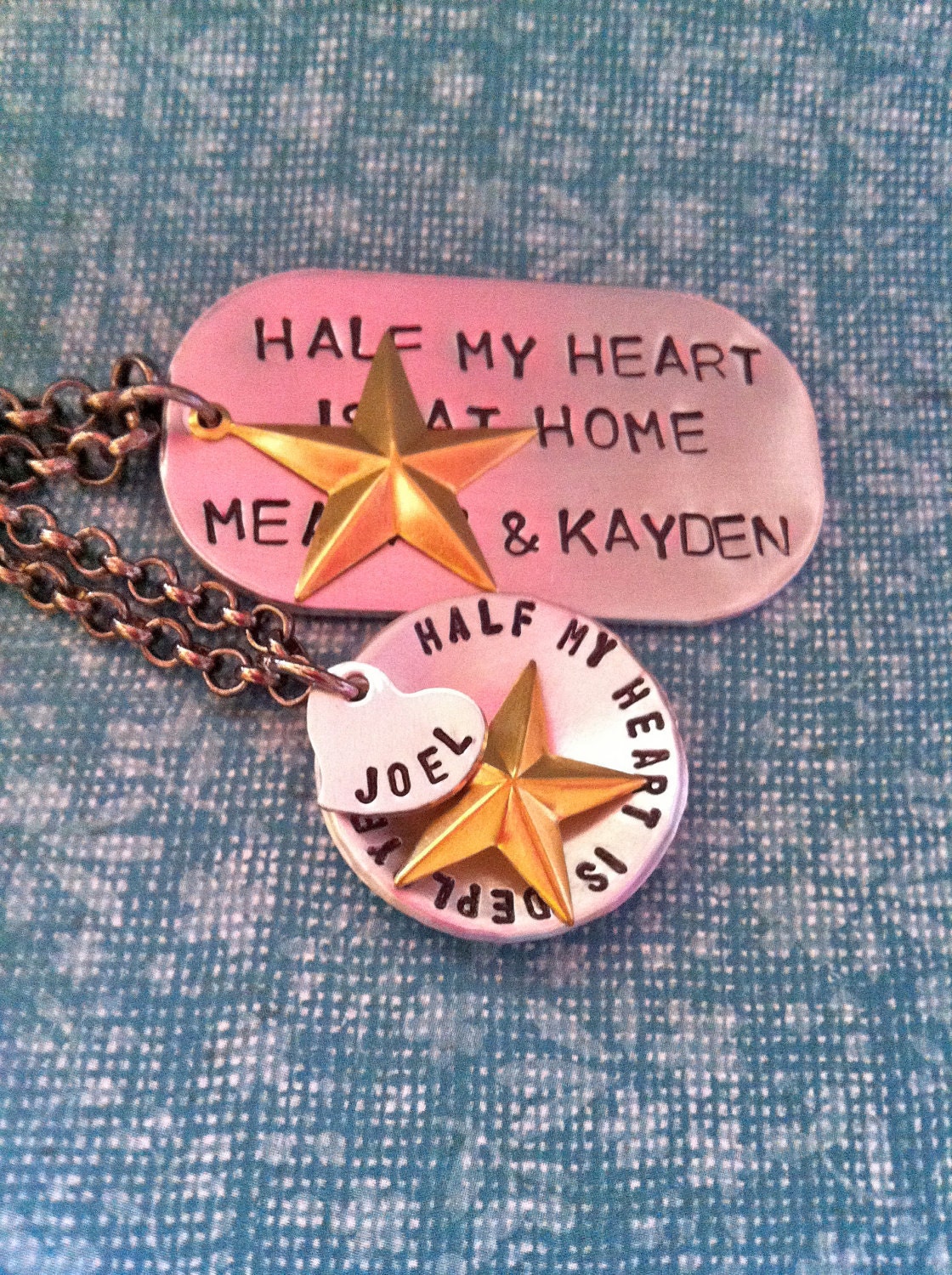 Wear It Proud-Half My Heart Is At Home...Hand Stamped Dog Tag Necklace-Men's Version