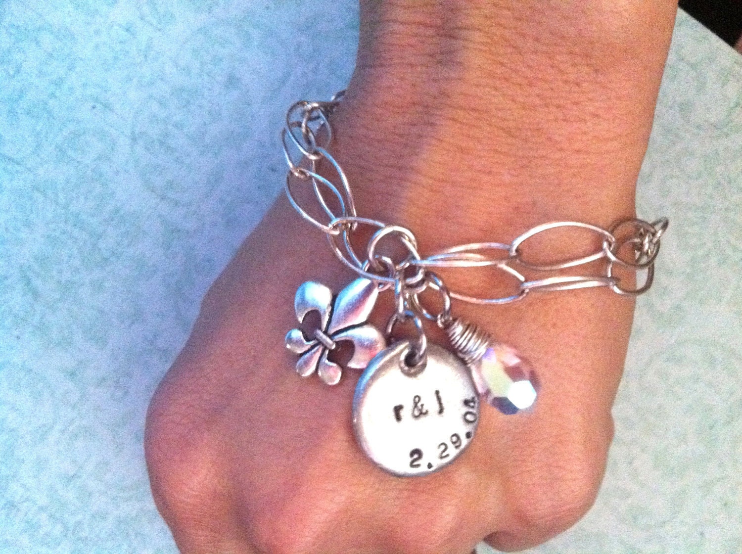 NEW-Wedding Date Charm Bracelet...Hand Stamped