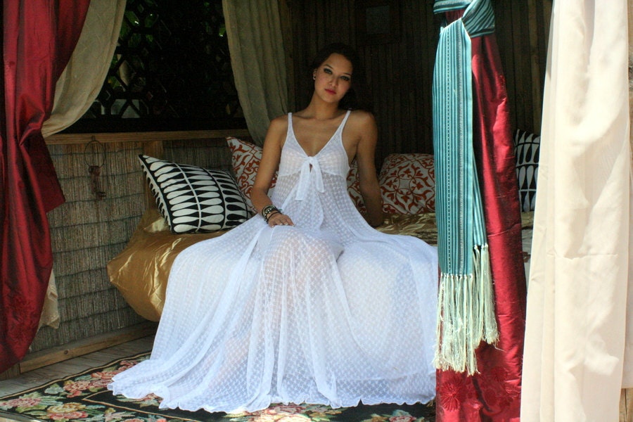 Wedding Lingerie White Lace Nightgown Tie Front Romantic Sheer Angel Night Gown Bridal Honeymoon Sleepwear