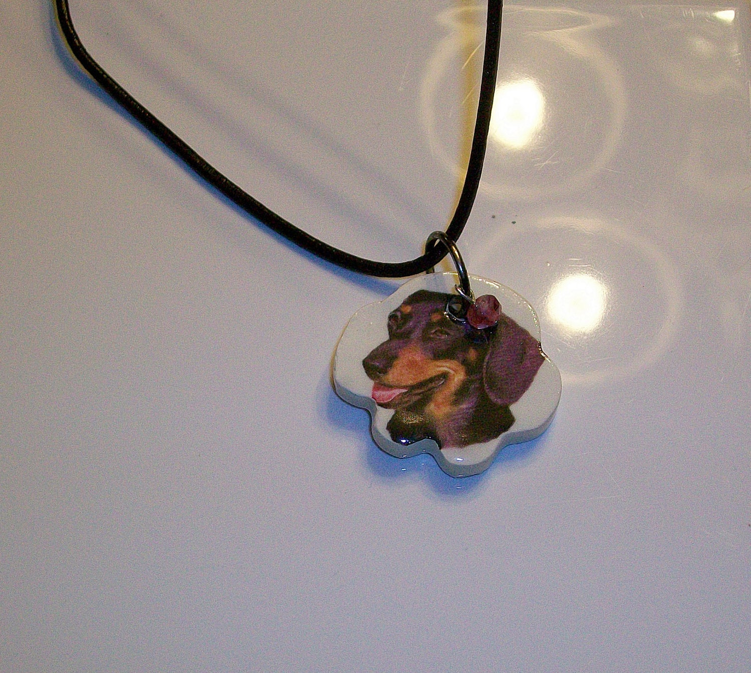 Ceramic Paw Print Necklace Dachshund breed handcut