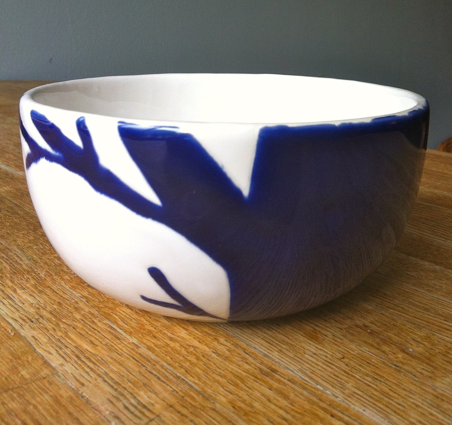 small navy, indigo blue and white twiggy tree cereal, rice, serving bowl