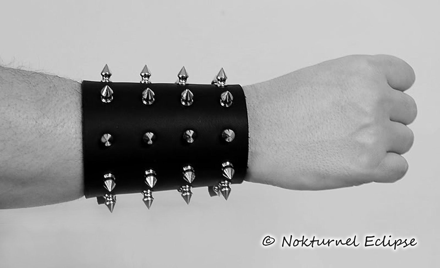 Spiked Leather Wristband Gauntlet Bracer Cuff w/ 1/2 Inch Spikes - Lace Up Design - Black Metal Fetish Wear Bondage Halloween Costume