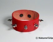 Red Spiked Leather Wristband Bracelet Cuff with 1/2 Inch Spikes  - Rock Cyber Metal Rave Punk Biker Gothic Industrial Fetish Leather Wear