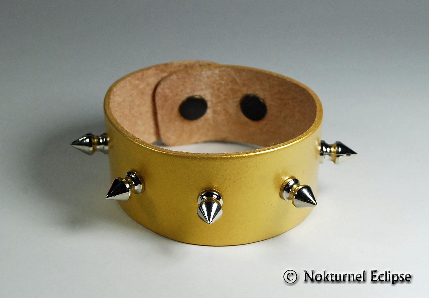 Metallic Gold Spiked Leather Wristband Bracelet Cuff with 1/2 Inch Spikes  - Rock Cyber Metal Rave Punk Biker Gothic Industrial Fetish Leather Wear