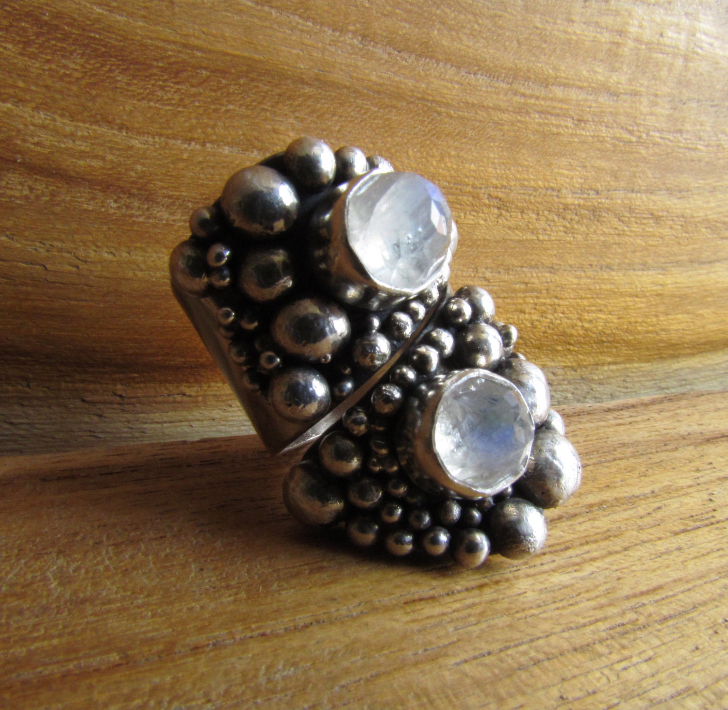 Faceted Silver Moonstone Wave Ring