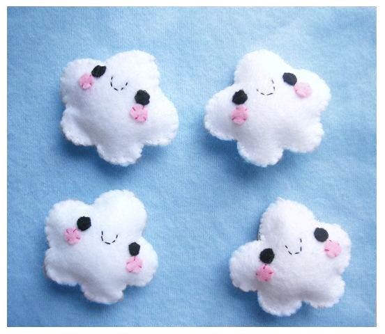 Happy Cloud Keychain or Phone Charm - Felt Keychain, Kawaii Plush , Dust Plug