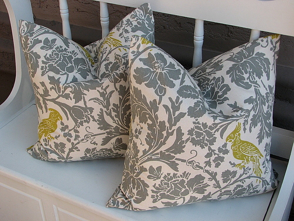 Pillows Barber Bird Decorative Throw Pillow Covers gray 18 x 18 inches grey and olive on natural