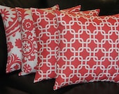 Decorative Pillows CORAL Throw Pillows FOUR 20 inch Pillow Covers Suzani, Chain Link 20" salmon pink, white