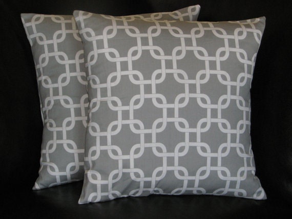 Decorative Pillows grey Throw Pillow Covers Two SETS suzani, chain link 18x18 inch gray 18" storm grey on white